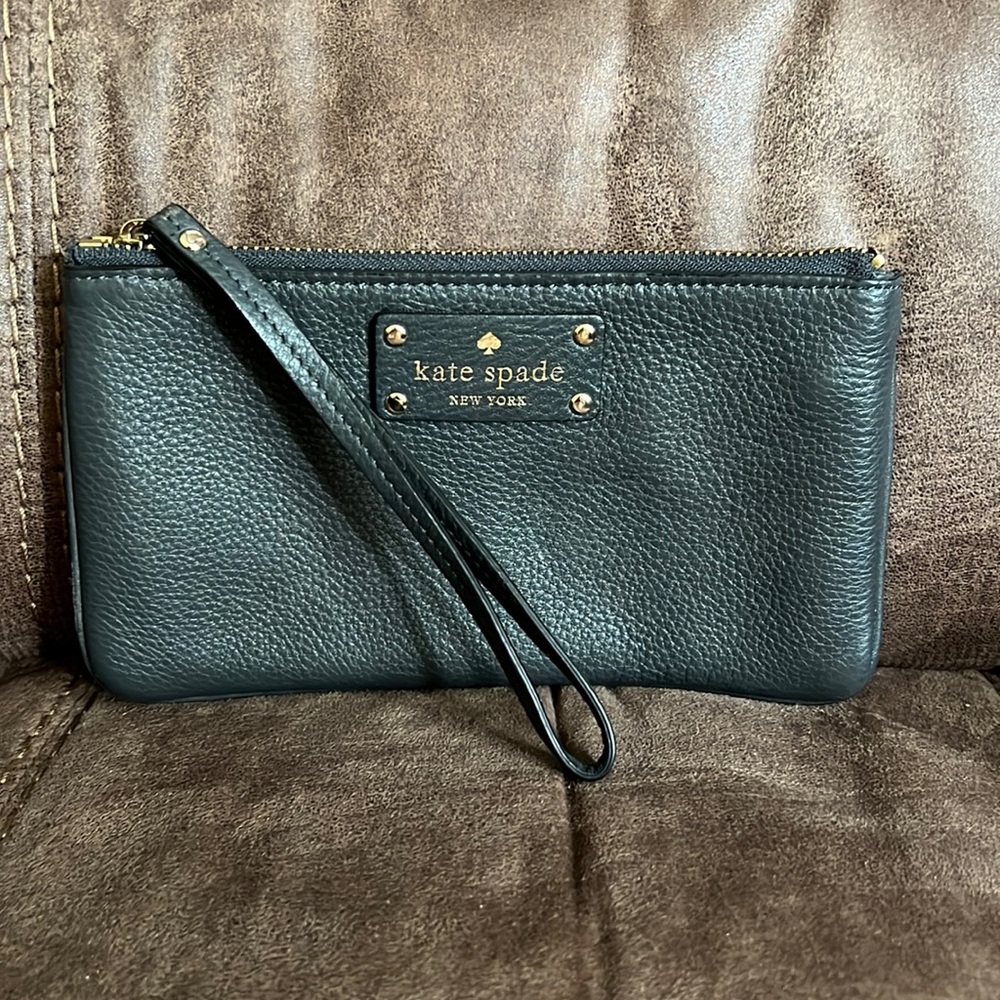 Kate Spade soft black leather wristlet
